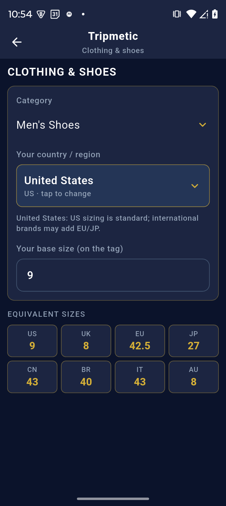 Clothing & Shoe Size Converter